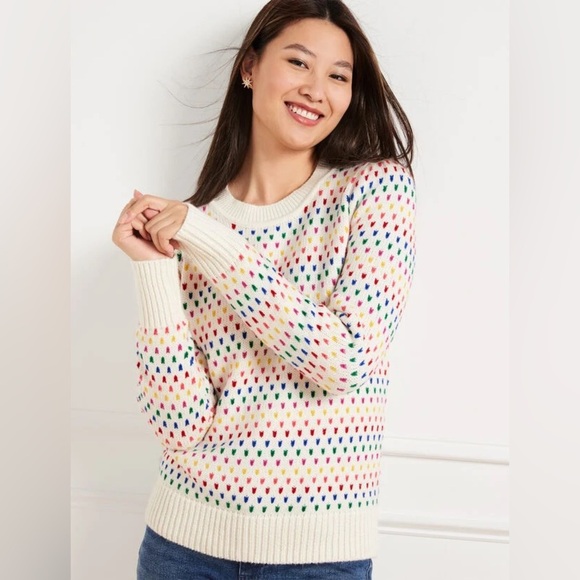 Talbots Puff Sleeve Crewneck Cotton Pullover Sweater Rainbow Speckled Dots polka - Picture 1 of 10